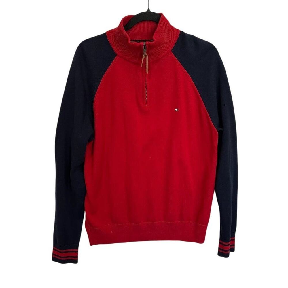 Tommy Hilfiger Men's Red Quarter-Zip Pullover Sweater Size‎ L